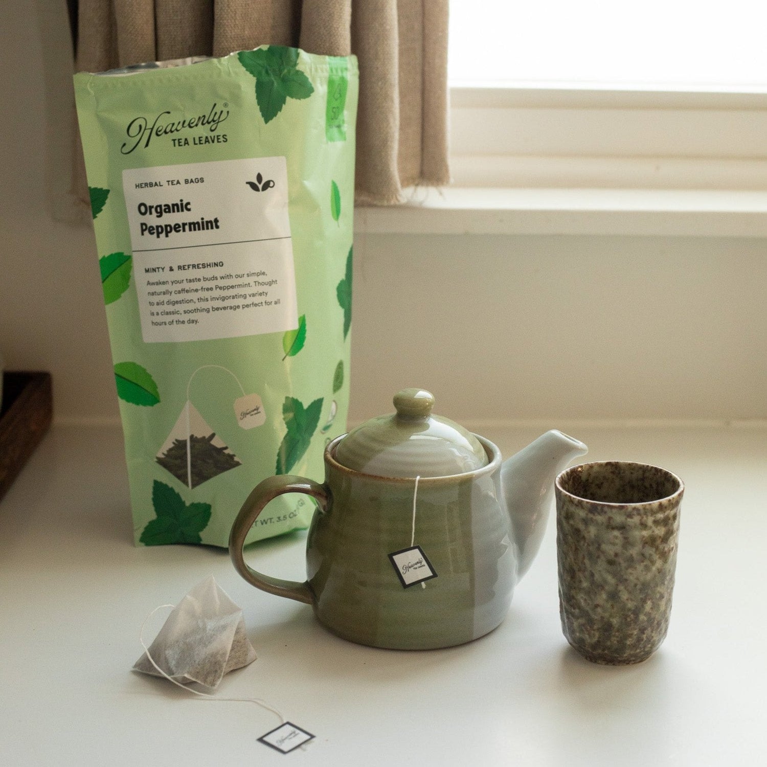 Organic Peppermint - Bulk Whole Leaf Pyramid Tea Bags - Compostable & 100% Plastic Free | Heavenly Tea Leaves