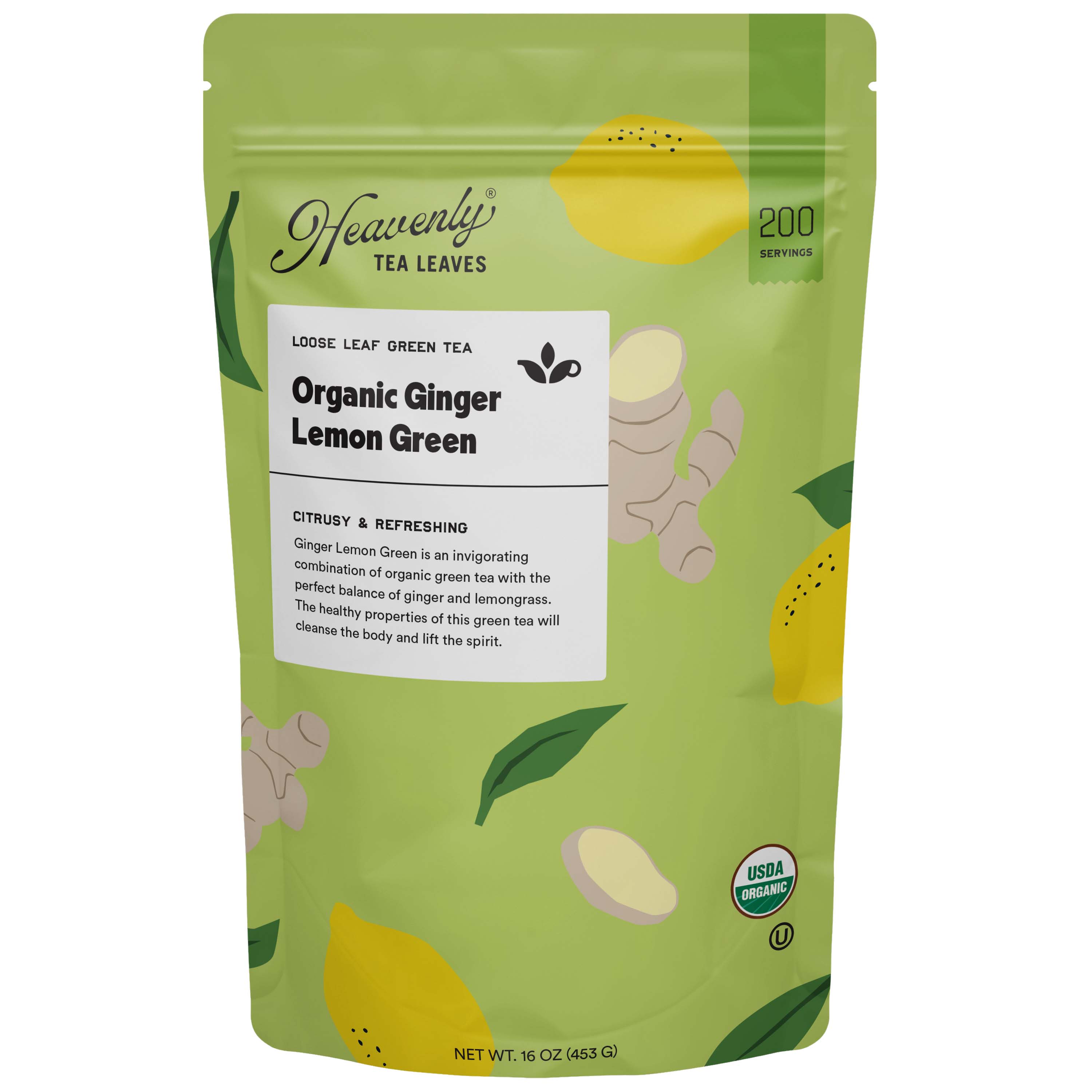 Organic Ginger Lemon Green, Bulk Loose Green Tea – Heavenly Tea Leaves