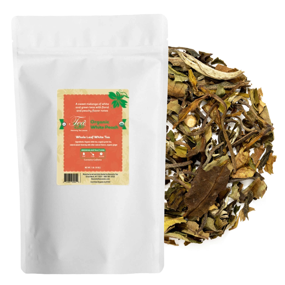  Organic White Peach - Premium Loose Leaf White Tea - Fruity, Great For Hot & Iced Tea | Heavenly Tea Leaves