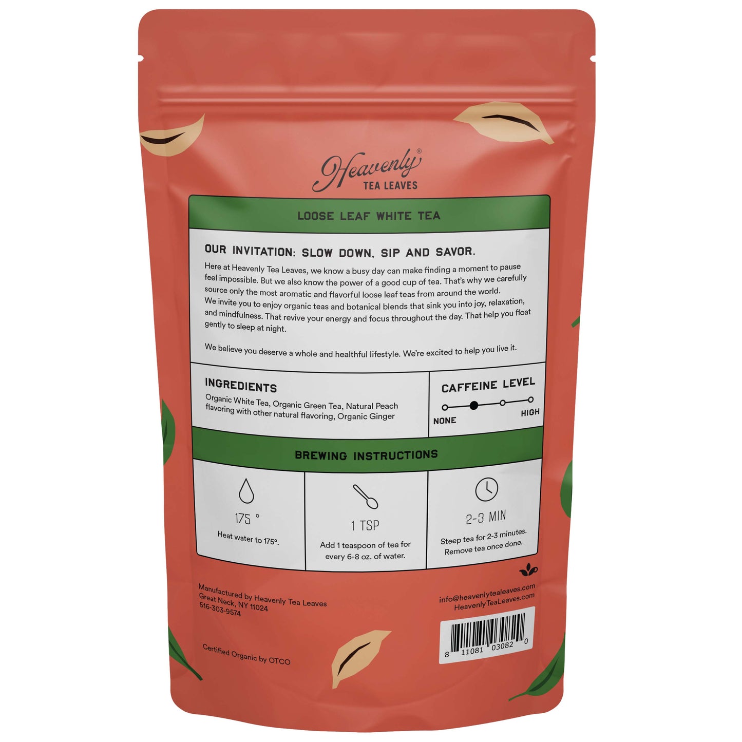 Organic White Peach - Premium Loose Leaf White Tea - Fruity, Great For Hot & Iced Tea | Heavenly Tea Leaves