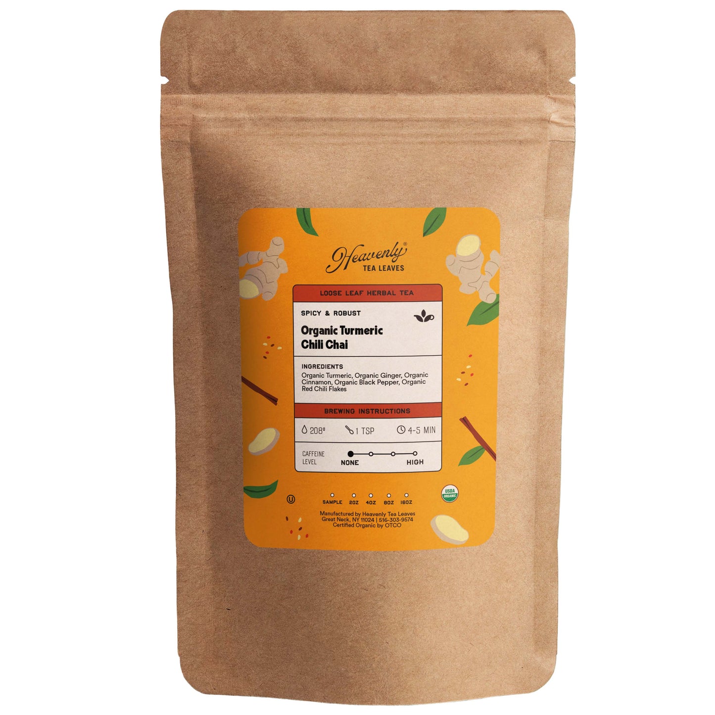 Organic Turmeric Chili Chai - Golden Milk Loose Leaf Tea - Spicy Turmeric Herbal Tisane - Cold Relief - Throat Soother -Heavenly Tea Leaves