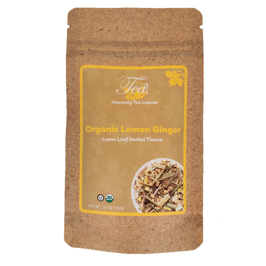 Organic Lemon Ginger, Loose Leaf Herbal Tisane, Essentials Collection, .57 Oz. - USDA Organic & OU Kosher - Compostable Packaging - Premium Herbal Tisane - Naturally Caffeine-Free Herbal Tisane | Heavenly Tea Leaves
