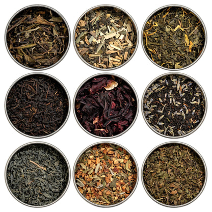Organic Assorted 9 Loose Leaf Tea Gift Box, Premium Loose Leaf Tea Sampler Gift Set | Heavenly Tea Leaves