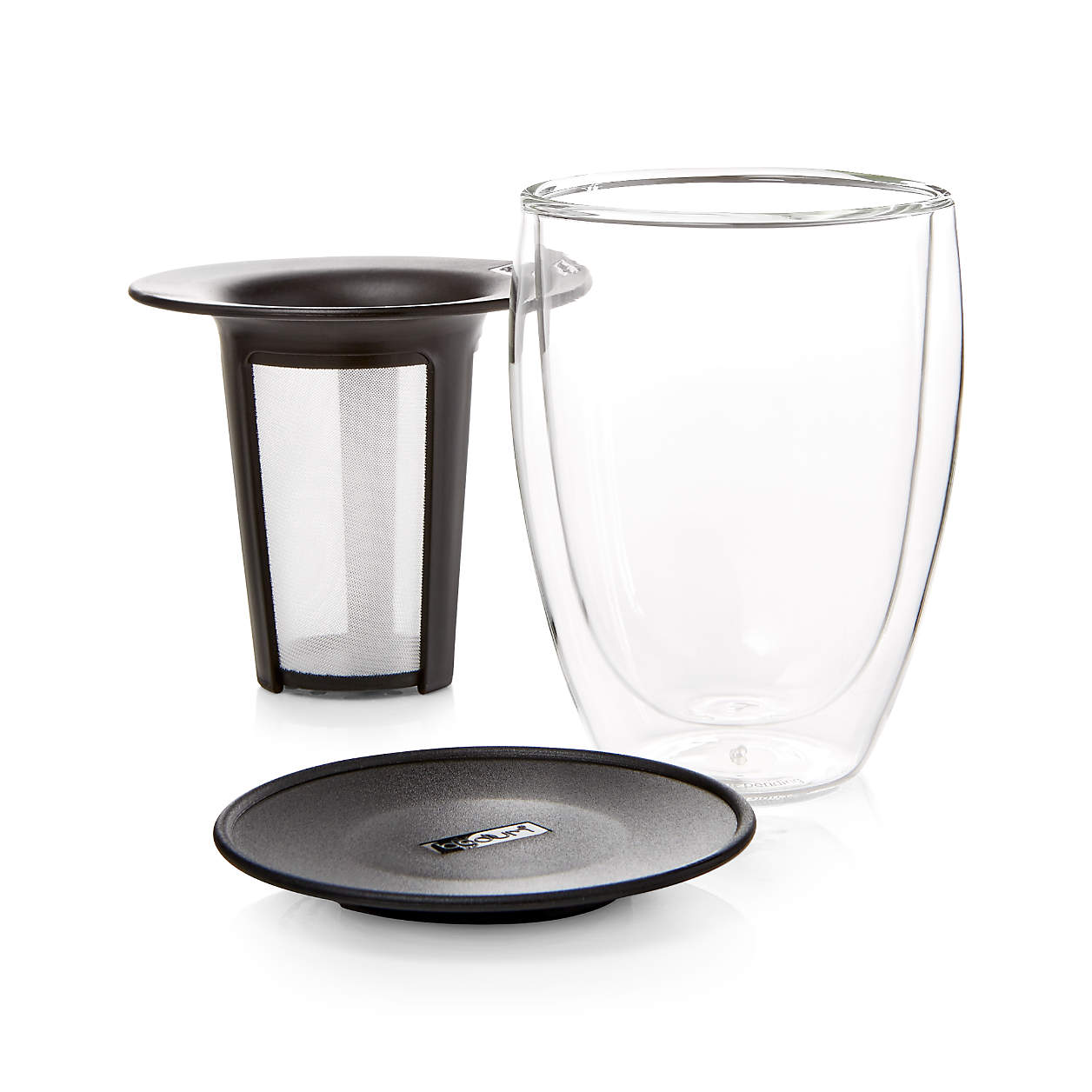 Bodum Tea for One Black 12 Ounce Double Wall Glass Tea Strainer