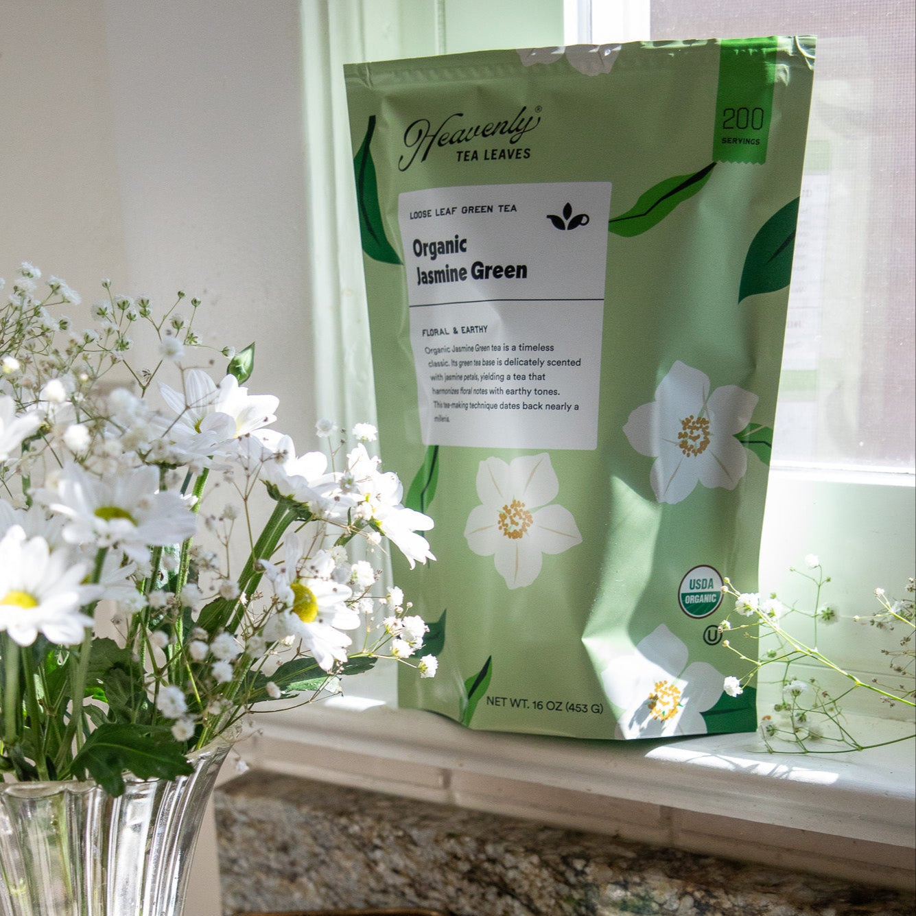 Organic Jasmine Green, Bulk Loose Leaf Green Tea, 16 Oz. - USDA Organic - Single Origin - Premium Organic Loose Leaf Tea - Loose Leaf Green Tea | Heavenly Tea Leaves