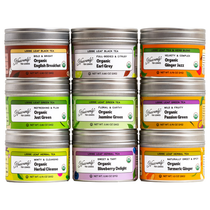 Organic Loose Leaf Tea Sampler - USDA Organic & OU Kosher - Try a Variety of 9 Loose Leaf Teas & Herbal Tisanes - Great Gift | Heavenly Tea Leaves