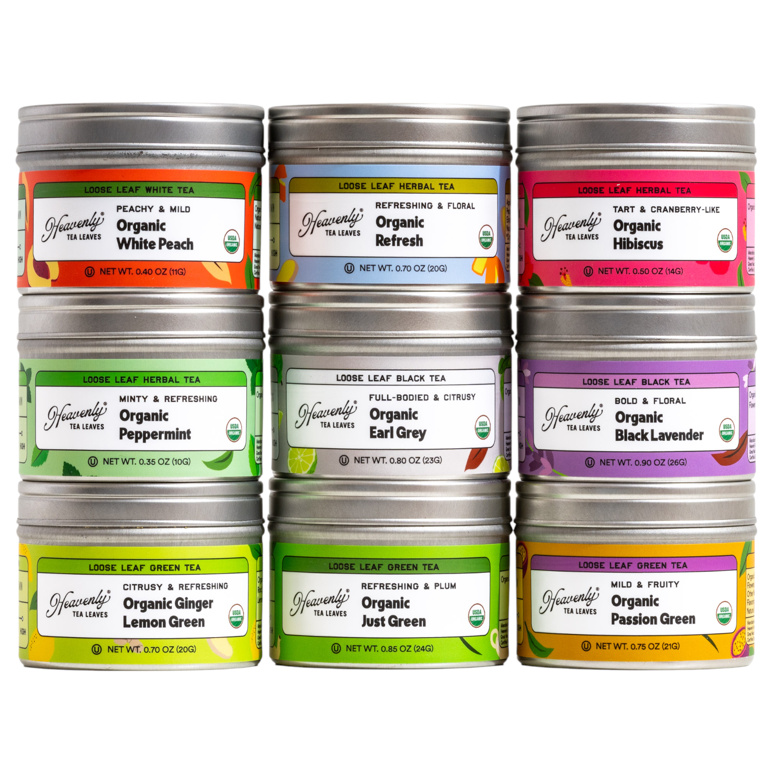 Organic Assorted 9 Loose Leaf Tea Gift Box, Premium Loose Leaf Tea Sampler Gift Set | Heavenly Tea Leaves