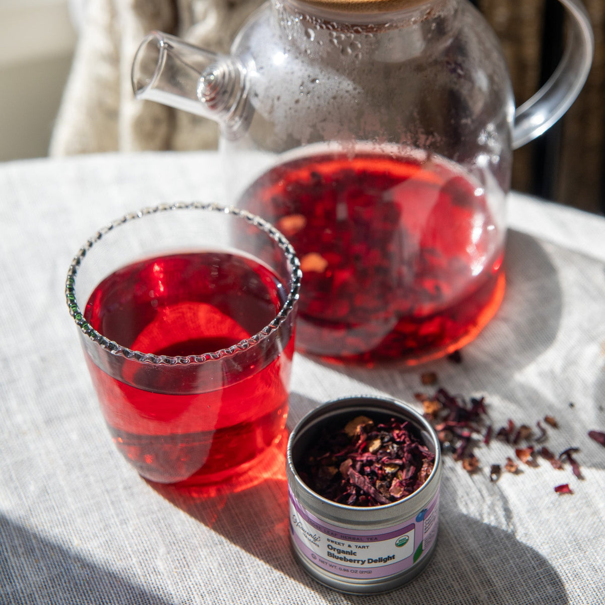 Organic Blueberry Delight, Loose Leaf Herbal Clear Top Tea Tin | Heavenly Tea Leaves