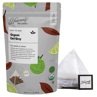 Organic Earl Grey - Compostable Pyramid Black Tea Bags, 50 Count