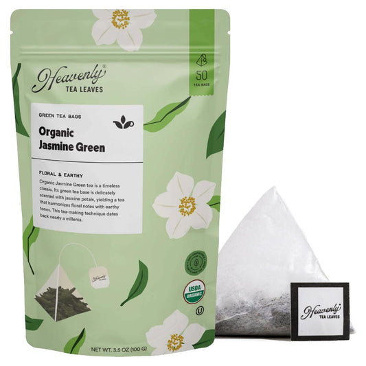 Organic Jasmine Green - Compostable Pyramid Green Tea Bags, 50 Count