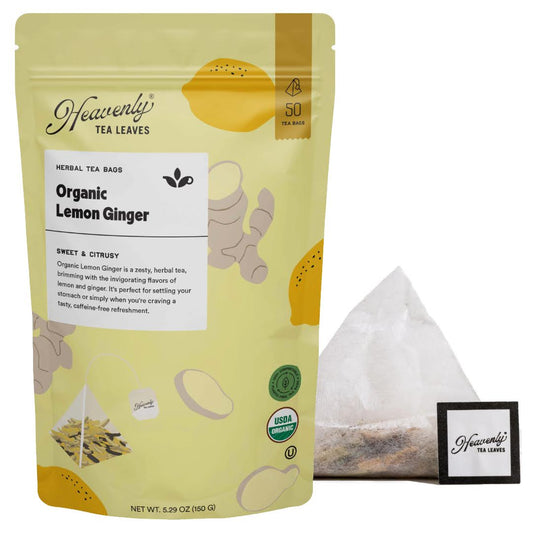 Organic Lemon Ginger - Compostable Pyramid Herbal Tea Bags, 50 Count