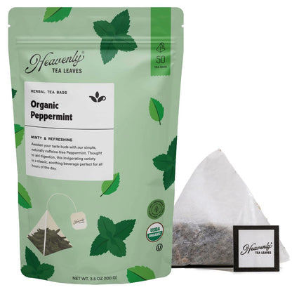 Organic Peppermint - Compostable Pyramid Herbal Tea Bags, 50 Count
