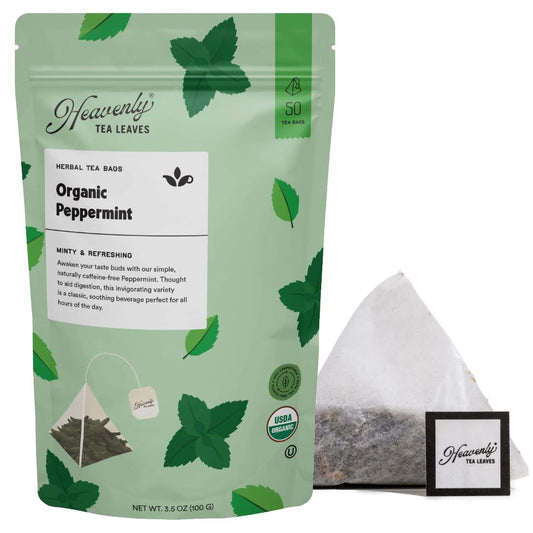 Organic Peppermint - Compostable Pyramid Herbal Tea Bags, 50 Count