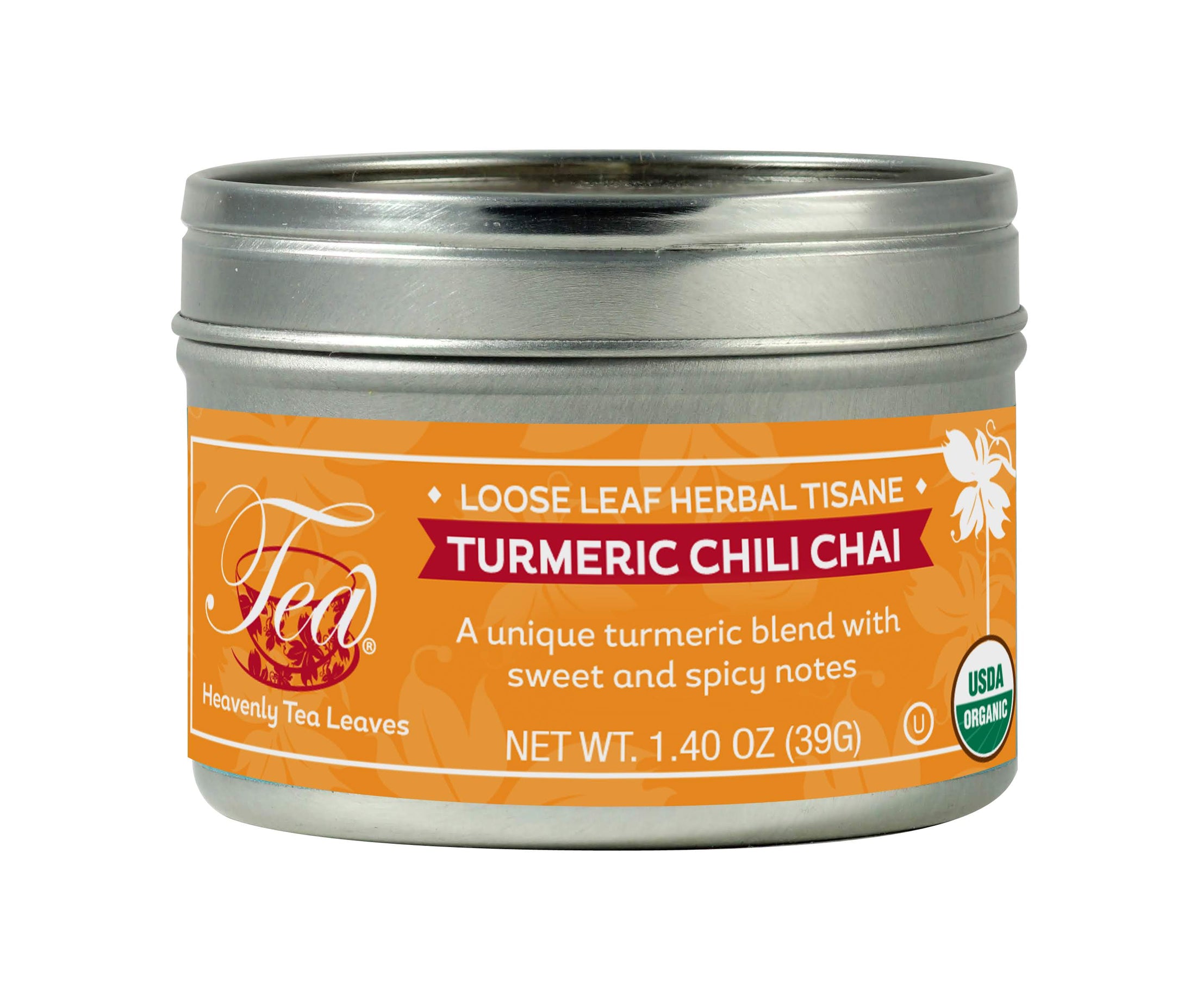 Organic Turmeric Chili Chai (Golden Milk), Loose Leaf Herbal Tea Tin - Cleansing, Detoxifying, Throat Soothing - Heavenly Tea Leaves