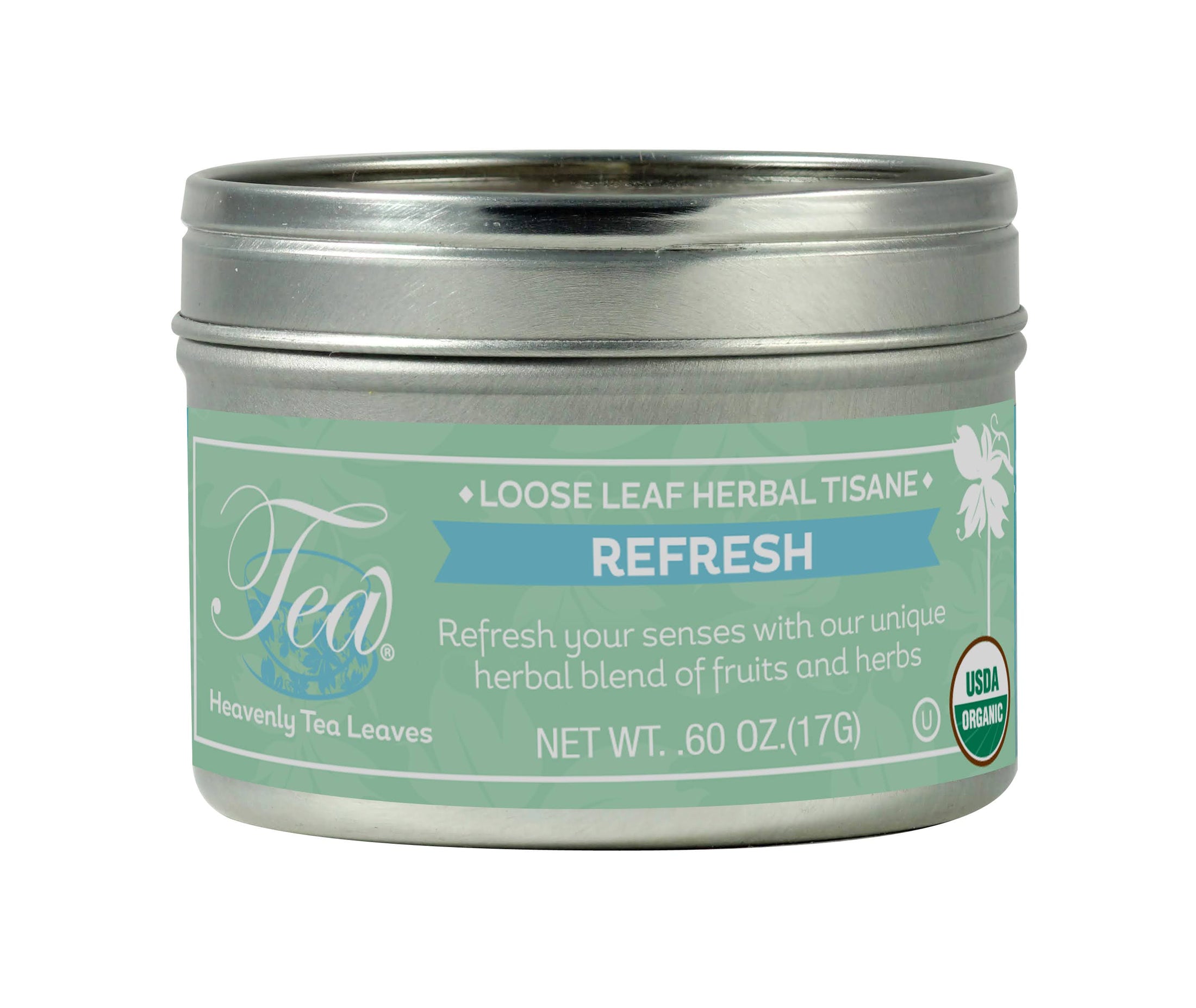 Organic Refresh, Loose Leaf Herbal Clear Top Tea Tin