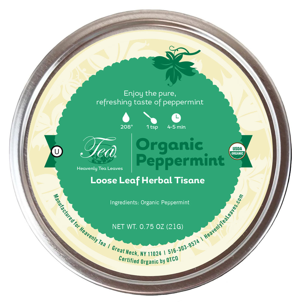Organic Peppermint Tea Tin - Loose Leaf Herbal Tisane - Great for Hot Or Iced Tea - Heavenly Tea Leaves