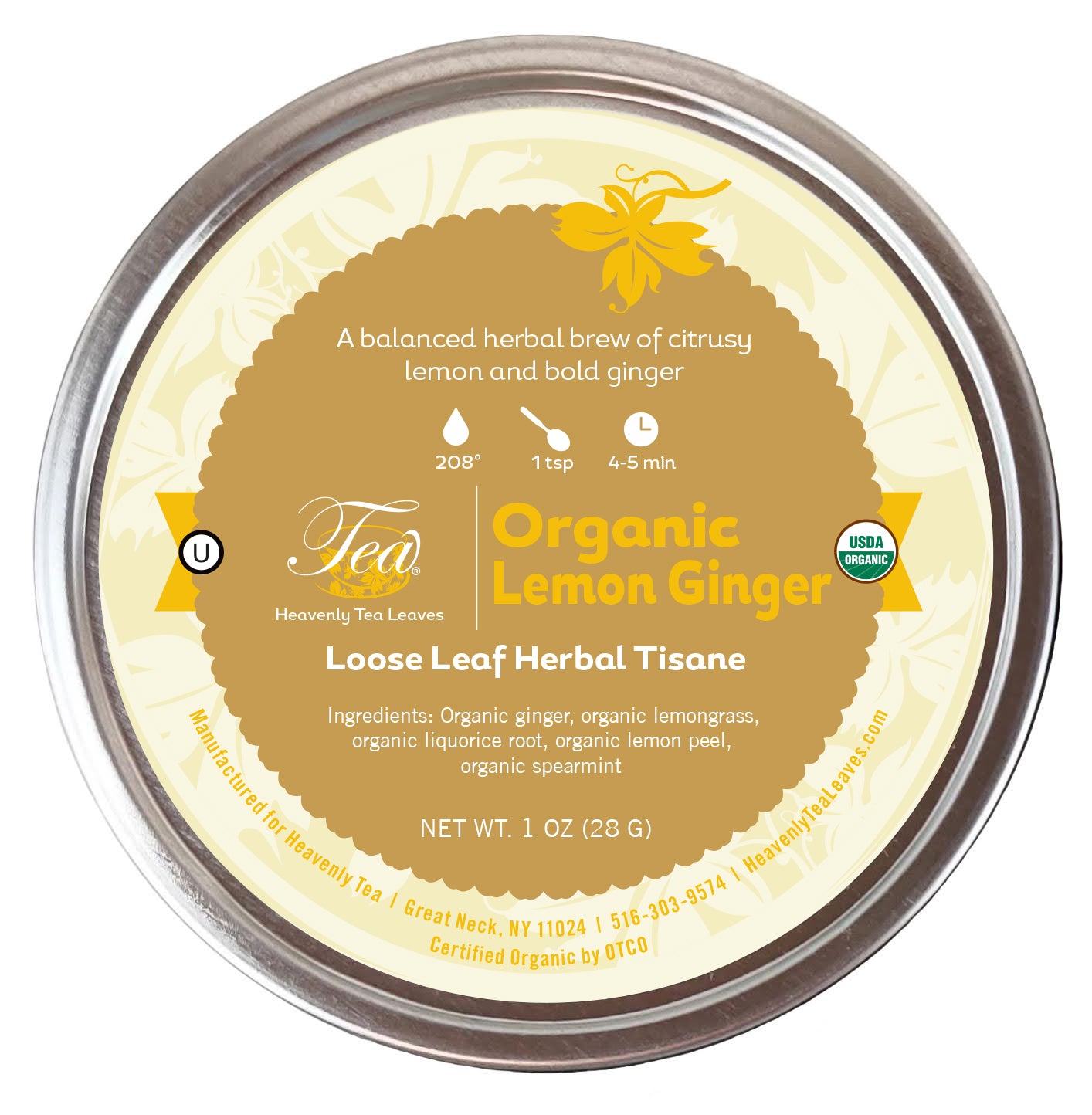 Organic Lemon Ginger, Loose Leaf Herbal Tea Tin | Heavenly Tea Leaves