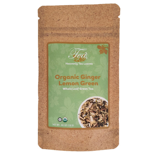 Organic Ginger Lemon Green, Essentials Collection, .66 Oz. - USDA Organic & OU Kosher - Compostable Packaging - Premium Loose Leaf Green Tea - Heavenly Tea Leaves