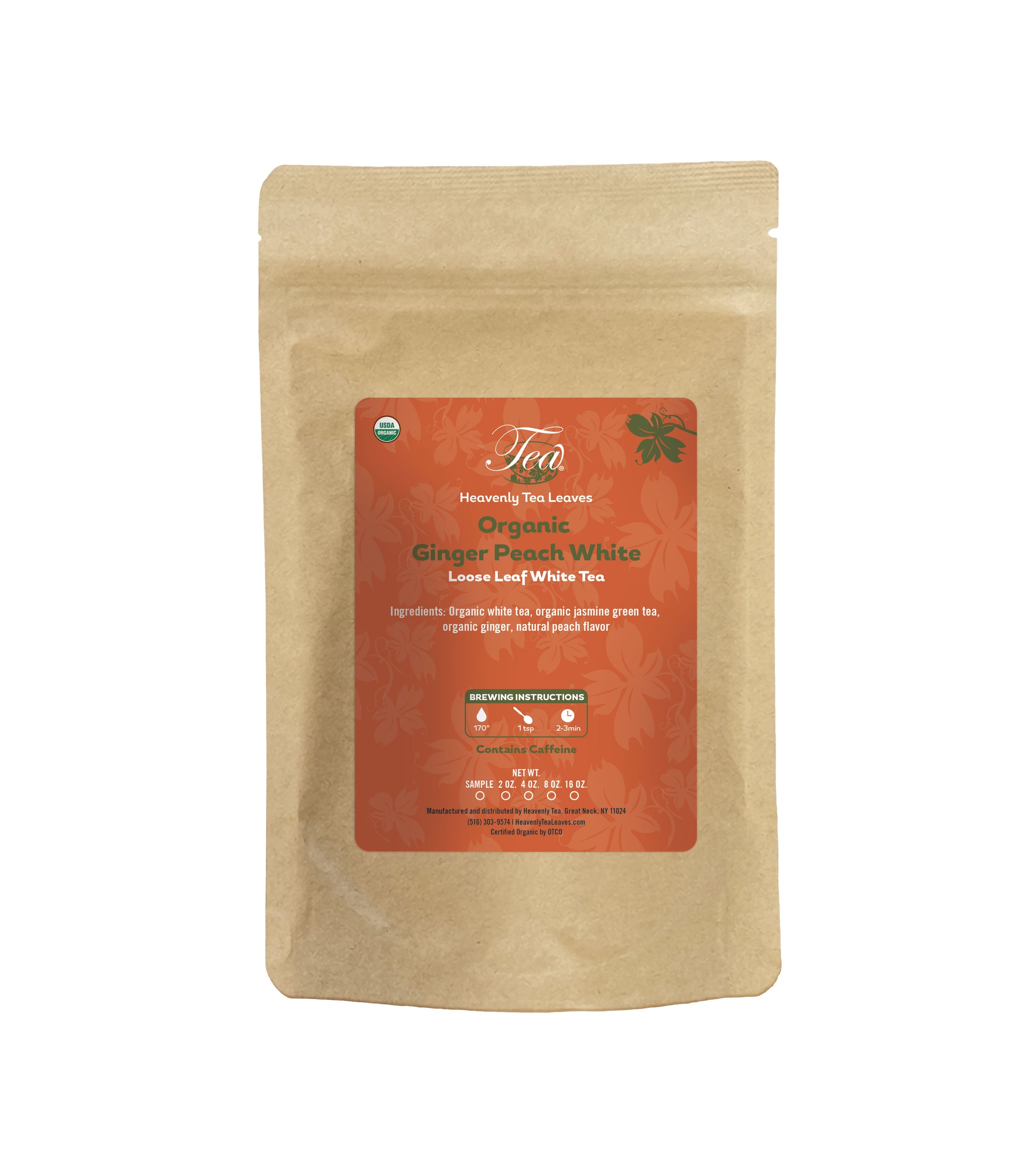 Organic Ginger Peach White - Loose Leaf White Tea - Makes for A Delicious Hot or Iced Tea | Heavenly Tea Leaves