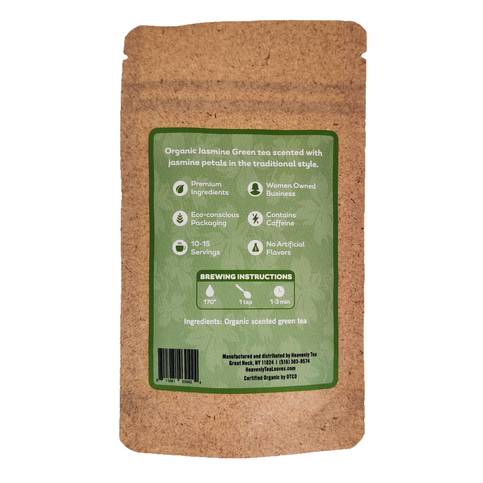 Organic Jasmine Green, Essentials Collection, .96 Oz. - USDA Organic & OU Kosher - Compostable Packaging - Contains Caffeine - Heavenly Tea Leaves