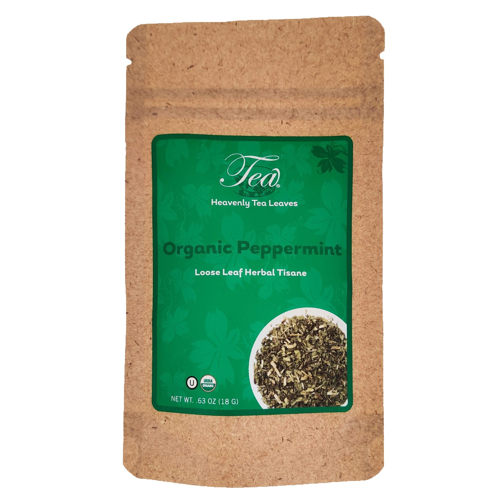 Organic Peppermint, Essentials Collection, .63 Oz. - Premium Loose Leaf Herbal Tisane - USDA Organic & OU Kosher - Compostable Packaging | Heavenly Tea Leaves